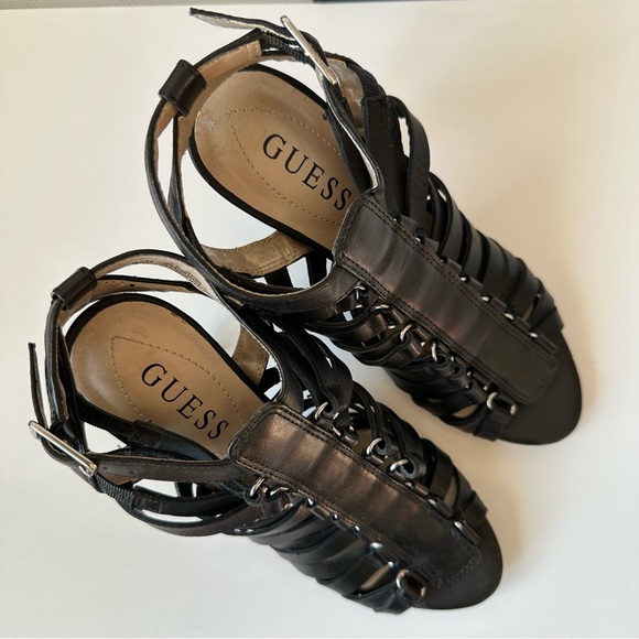 Guess Black Leather Strappy Gladiator Heeled Sandals 4 inch Heel - US 6.5M - Picture 12 of 13